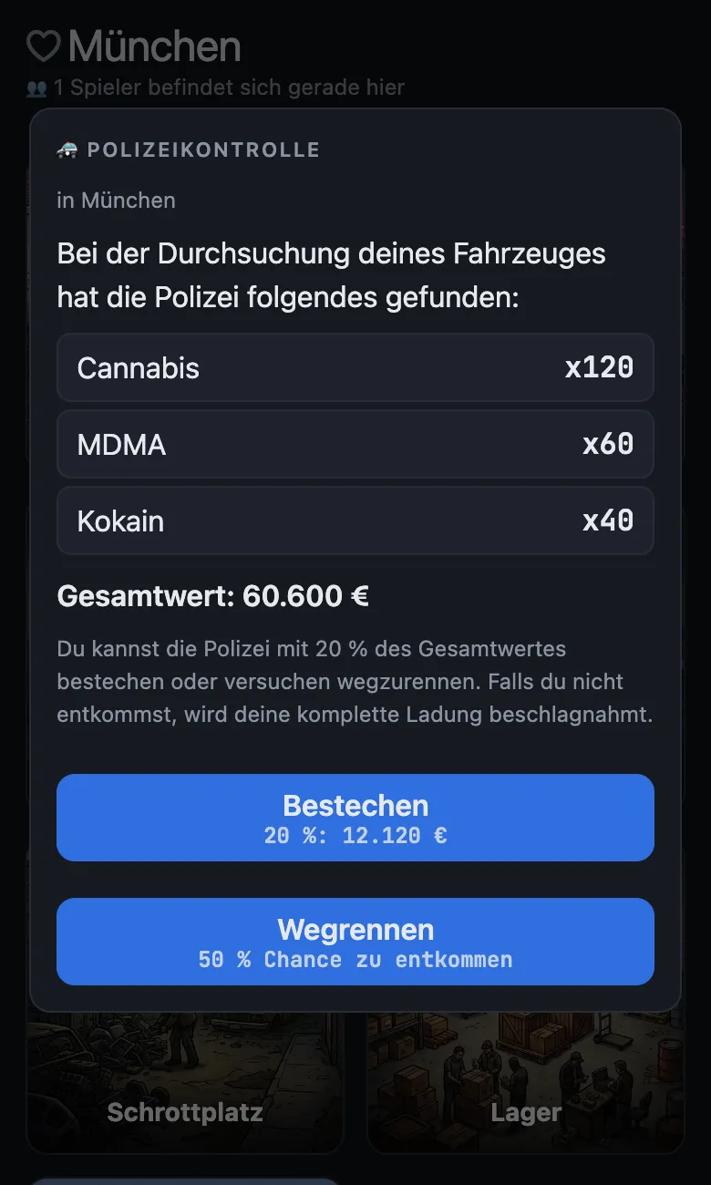 Polizeikontrolle in München: gefundene Ware und die Wahl zwischen Bestechen und Wegrennen